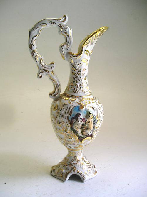 CAPODIMONTE JUG WITH GOLD EMBOSSING- HAND PAINTED  H320mm