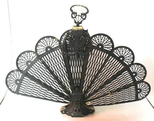 PAINTED BLACK OVER BRASS FIRESCREEN - FOLD UP