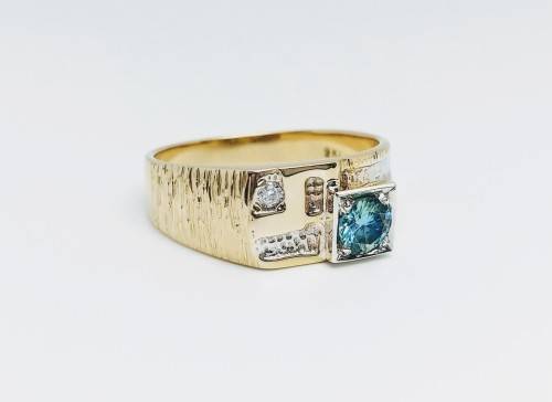 9ct Yellow Gold Gents Designer Ring WIth Moissonite Stone and Small Diamond Ring