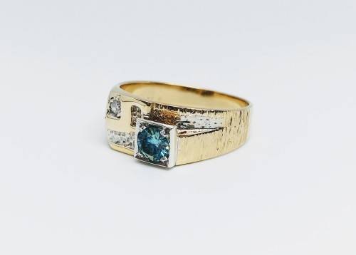 9ct Yellow Gold Gents Designer Ring WIth Moissonite Stone and Small Diamond Ring