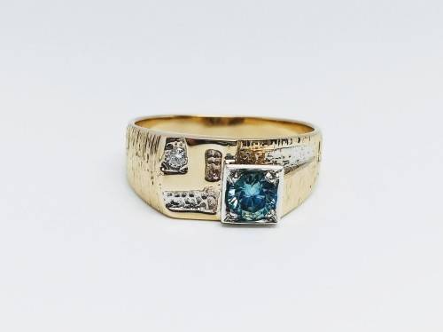 9ct Yellow Gold Gents Designer Ring WIth Moissonite Stone and Small Diamond Ring