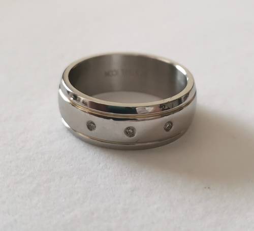 Wow!!! Designer Stainless Steel Icon Gents wedding Band, gold Inlay & 3 x Natural diamonds.