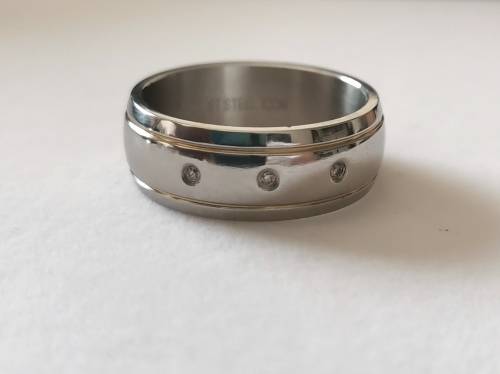 Wow!!! Designer Stainless Steel Icon Gents wedding Band, gold Inlay & 3 x Natural diamonds.