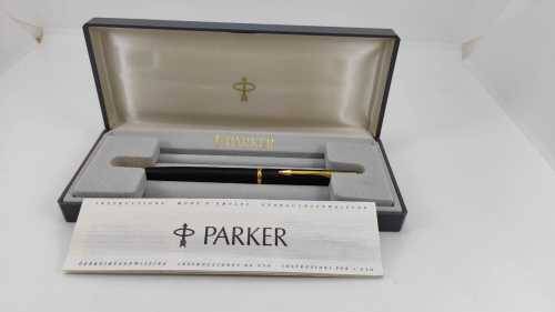 Vintage Parker 95 Matte Black Gold Ballpoint Pen with Original Box and Papers