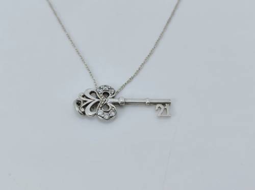 Solid 925 Silver Designer 21 Key style Pendant and Fine Chain Set
