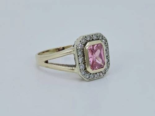 Solid 9ct Gold Designer Handmade Ring, With Natural Diamonds and Pink Gemstone