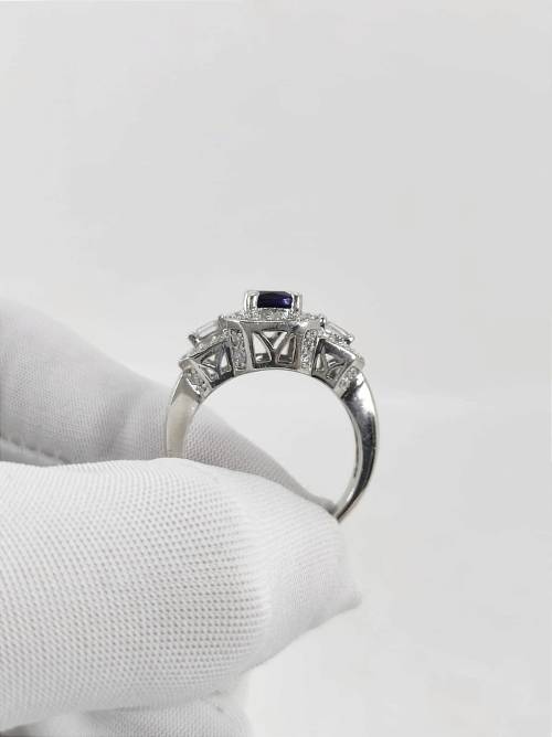 Solid 925 Silver Designer Engagement Ring with Royal Blue Color Gemstone.