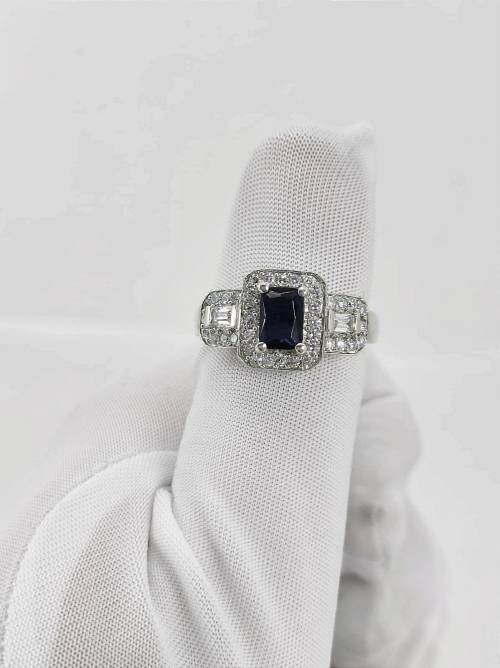 Solid 925 Silver Designer Engagement Ring with Royal Blue Color Gemstone.