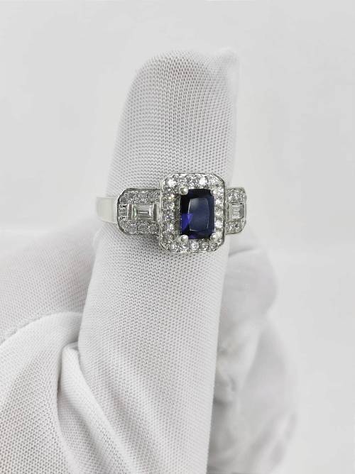 Solid 925 Silver Designer Engagement Ring with Royal Blue Color Gemstone.