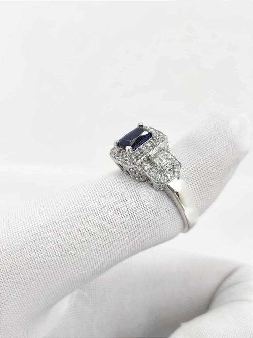 Solid 925 Silver Designer Engagement Ring with Royal Blue Color Gemstone.
