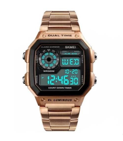 Wow!! Skmei Gents Military Style Sports Watch, Multifunction, Rose Gold Color, Brand New!!
