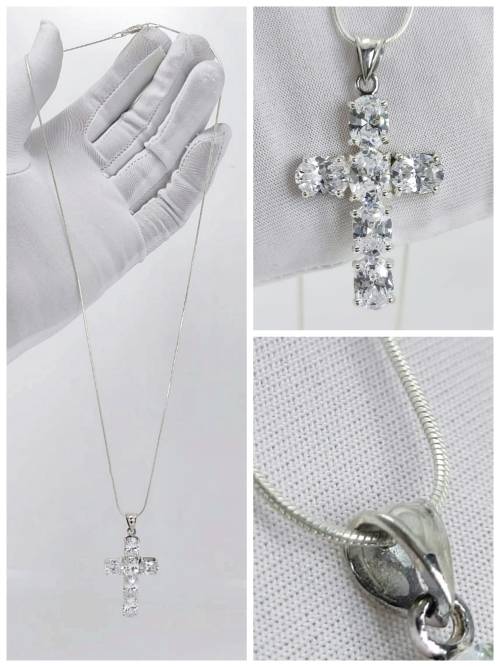 Solid 925 Silver Designer Cross Style Pendant & Silver 925 Italy Designer Fine Snake Chain!!!