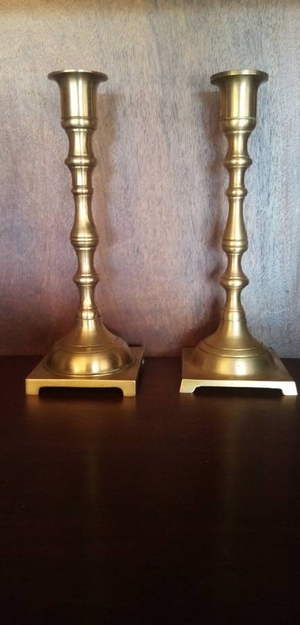 A pair of brass or bronze candlesticks (made in Taiwan)