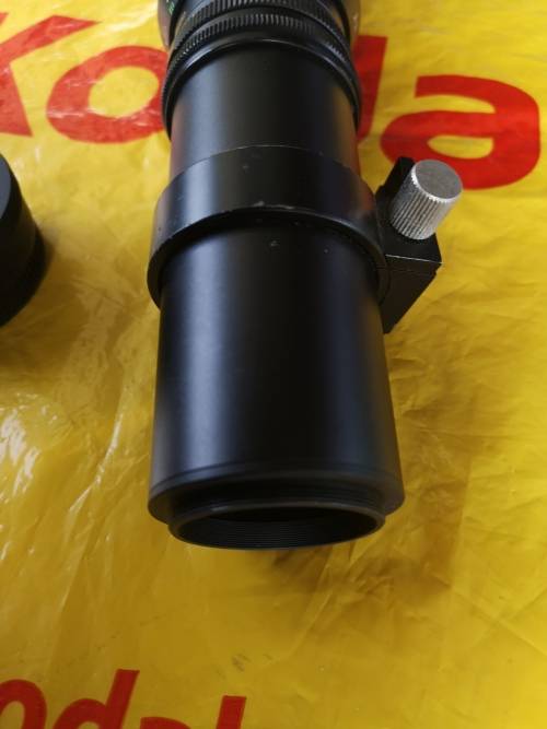 Super telephoto prime lens: Kimunor 1:6.3 / 400mm (T-mount) with hood and tripod collar. Pristine.