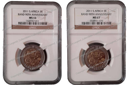 2011 S.A. Reserve Bank 90th Anniversary R5 NGC Graded MS66 & MS67 * 3rd & 2nd Highest Grades! *