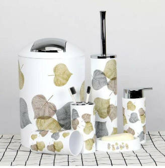 Sanitary Ware's Window Bath Series Bathroom Accessories Set Of 6 - White Big Fower Print