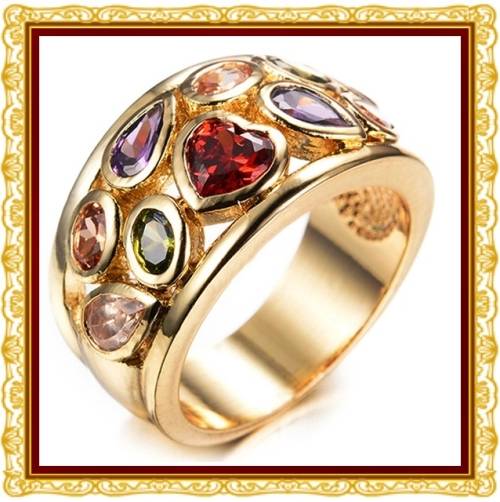 NEW DESIGN 18KT GOLD MULTICOLOUR CZ RING. SIZE 7.5 / O+