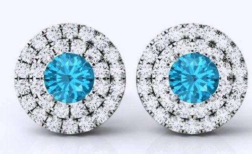 LATE ENTRY: 1.28ct Cr. Diamond and Sky Blue Topaz Halo Stud Earrings