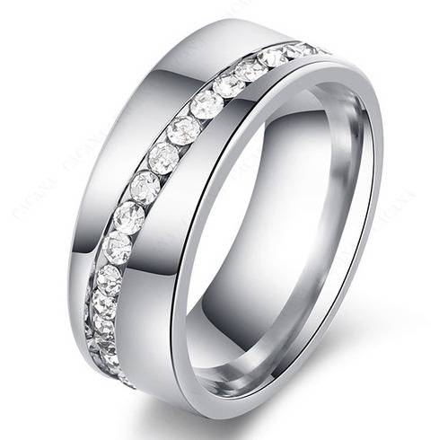 Diagonal Eternity Crystal 316L Stainless Steel Band. Ring Size 10 / T-U / 20mm