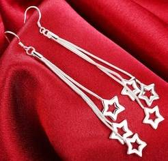 GORGEOUS! TRILOGY OF DANGLING STARS EARRINGS S925 SILVER