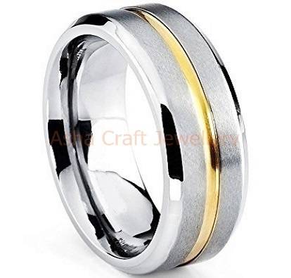 COMFORT FIT - Golden Accent Groove 316L Stainless Steel Mens Band - Ring Size 10 / T+/ 19.9mm