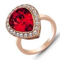 Asha Craft: Ruby Red Austrian Crystal Ring 18k Rose Gold Plated. SIZE 9 / S