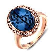 Asha Craft: Sapphire Blue Austrian Crystal Ring 18k Rose Gold Plated. SIZE 6 / M