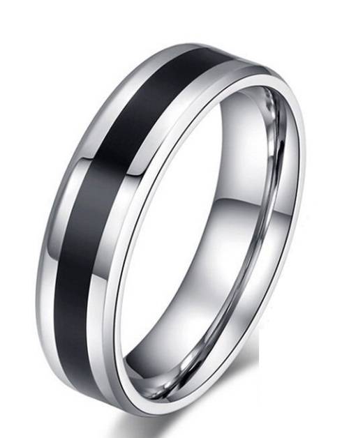 BRAND NEW! Black line 6mm wide SOLID 316L Stainless Steel Ring. Size 9 / S