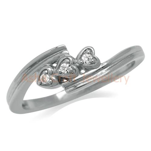 ~FREE SHIPPING~ Genuine, REAL, Solid, 925 Sterling Silver Ring, Hearts White CZ. Size 4/H