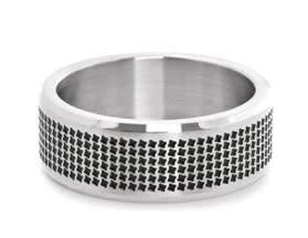 MENS 316L STAINLESS STEEL RING BLACK DETAIL. (SIZE 9.75 / T / 19.7mm)