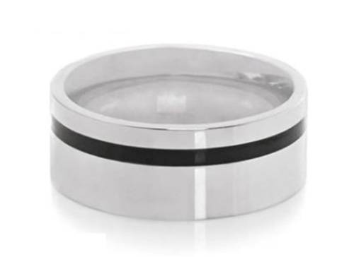 MENS STAINLESS STEEL RING BLACK INLAY. (SIZE 11.5 / X / 21mm)