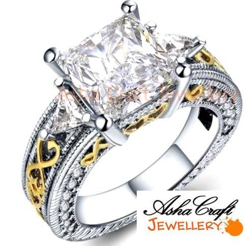 5.67ct Cr.Diamond Designer Princess Engagement Ring. Size 8|Q