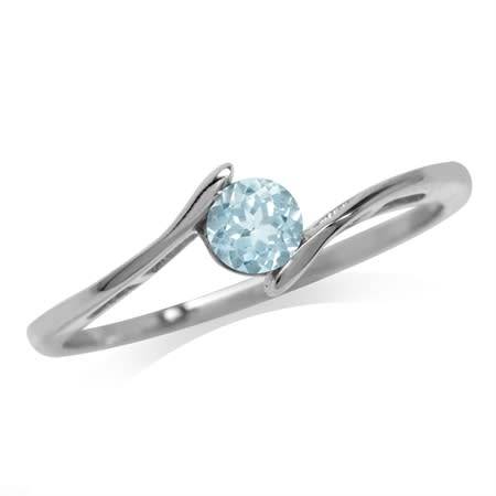Fine 925 Sterling Silver Ring, Genuine 0.32ct Blue Topaz Natural Gemstone. Size 5/K