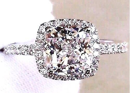 BREATHTAKING! Sparkling 1.46ct. Cr.Diamond Round Halo Engagement Ring. Size 7 / N+