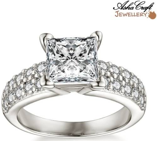 ASHA CRAFT JEWELLERY - Sparkling 3.20ct Cr.Diamond Princess Engagement Ring. Size 7/O