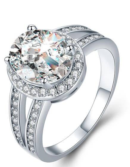 R1 Auction! 2.95ct Cr.Diamond Oval Halo Designer Split Band Engagement Ring. Size 9/R-S/19.0mm