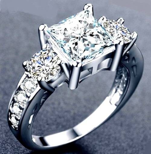 R1 Auction! 2.66ct Sparkling Cr.Diamond Princess / Brilliant Round Engagement Ring - Size 9/R-S/19mm