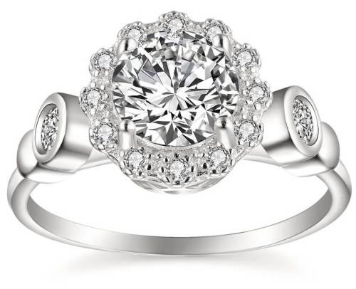 HALO DESIGN Sparkling Cr.Diamond Engagement Ring. Size 6 / L+ / 16.5mm