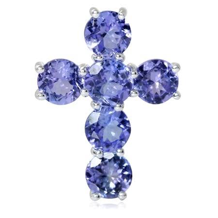2.94ct. Genuine Tanzanite Gemstone 925 Sterling Silver Cross Pendant
