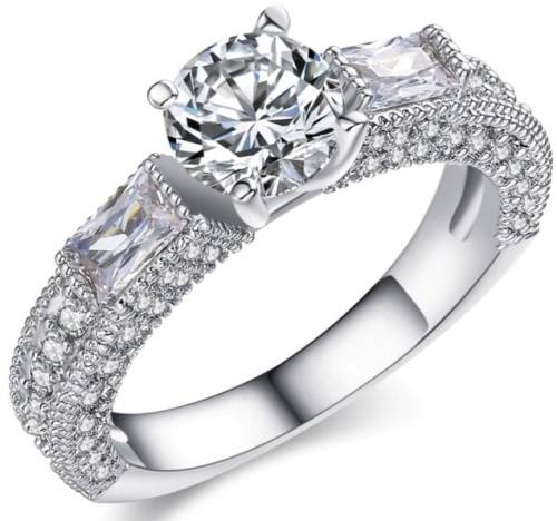 BAGUETTE PAVE Sparkling Cr.Diamond Engagement Ring. Size 7 / N+ / 17.3mm