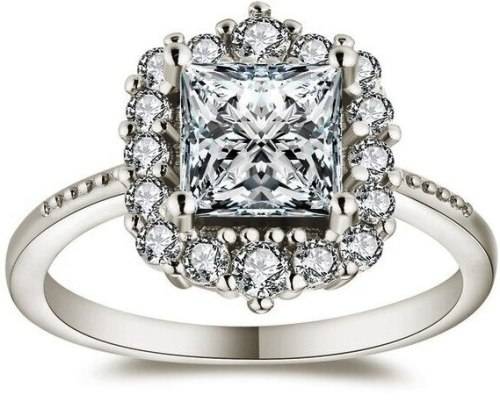 PRINCESS HALO Sparkling Cr.Diamond Engagement Ring. Size 12 / X+ / 21.4mm