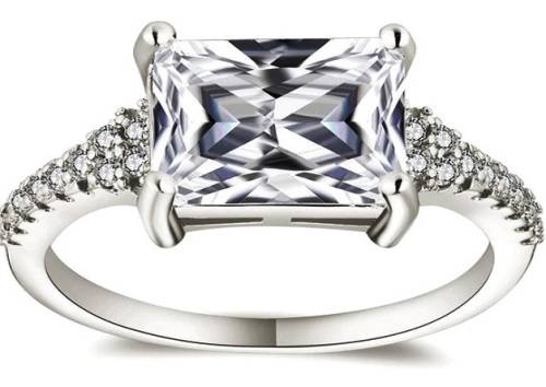 R60 pargo. EMERALD CUT Sparkling Cr.Diamond Engagement Ring. Size 6 / L+