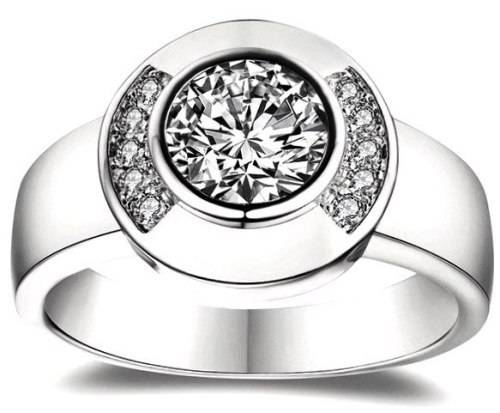 ROUND BEZEL Sparkling Cr.Diamond Engagement Ring. Size 9 / R+ / 19mm