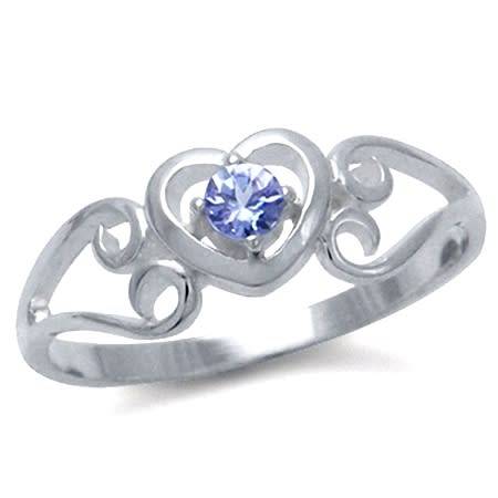 Genuine 925 Sterling Silver Ring - 0.14ct Genuine Tanzanite Heart Design - Size 5 / K