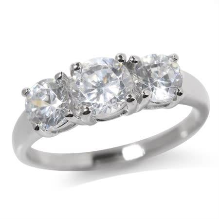 Genuine 925 Sterling Silver Ring - 1.74ct White Cubic Zirconia Trilogy 3-stone - Size 6 / M