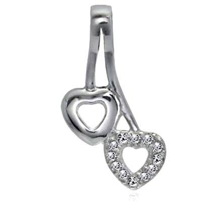 Genuine 925 Sterling Silver Pendant - White Cubic Zirconia Double Hearts