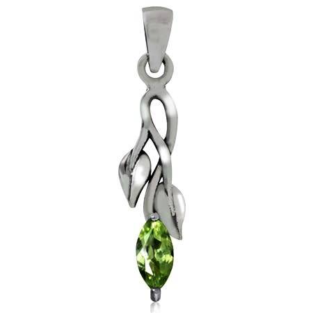 Genuine 925 Sterling Silver Pendant - 0.24ct Genuine Peridot Leaf Design
