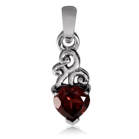 Genuine 925 Sterling Silver Pendant - 0.84ct Genuine Garnet Heart Cut Swirl