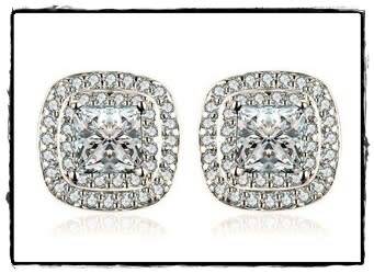 Low shipping, in stock. Princess Halo 2.00ct White CZ Glamour Stud Earrings