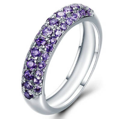 Amethyst Purple Cr.Diamond Anniversary Band Pave Ring. Size 5 | J-K | 15.8mm
